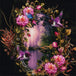 Diamond Painting mit Waldsee, Rosenkranz, Kolibris und Schmetterlingen im romantischen Fantasy-Stil. Mockup.