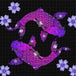 Diamond Painting mit zwei lila Koi-Fischen und Kirschblüten auf schwarzem Hintergrund. Mockup.
