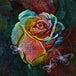 Diamond Painting mit weißer Rose und filigranen Schmetterlingen auf dunklem Hintergrund. Mockup.