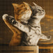 Diamond Painting zwei Katzen am Bug eines Schiffes im Stil der Titanic Filmszene bei Sonnenuntergang. Mockup.