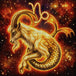 Diamond Painting mit Steinbock Tierkreiszeichen vor einem funkelnden kosmischen Hintergrund. Mockup.