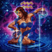Diamond Painting Wassermann-Frau mit Wasserkrügen in einer blau-violetten Sternenlandschaft. Mockup.