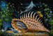 Diamond Painting eines Delfins, der in einer großen Muschel am Meeresgrund lebt, umgeben von Fischen. Mockup.