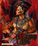 Diamond Painting der Königin Nefertiti mit prachtvollem Schmuck und Krone vor rötlichem Hintergrund. Mockup.