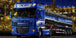 Diamond Painting mit blauem DAF Tanklastzug vor beleuchteter Industrieanlage bei Nacht. Mockup.