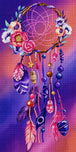 Diamond Painting mit floralem Boho Traumfänger, Federn, Perlen und Blüten in Flieder- und Rosatönen. Mockup.