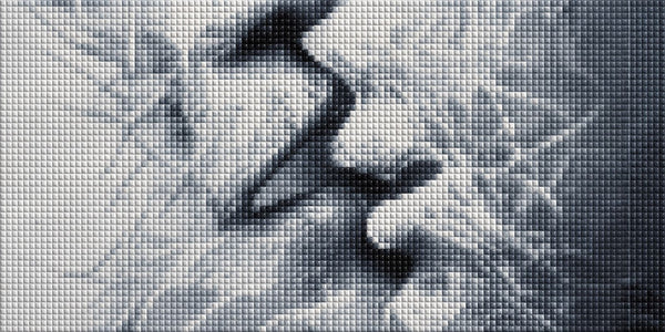 Diamond Painting mit zwei abstrakten Gesichtern in monochromer Linienstruktur und starker Hell-Dunkel-Wirkung. Mockup.