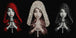 Diamond Painting dreier weinender Frauen in Kapuzen beim Gebet mit Kreuzketten in Schwarz, Weiß und Rot. Mockup.