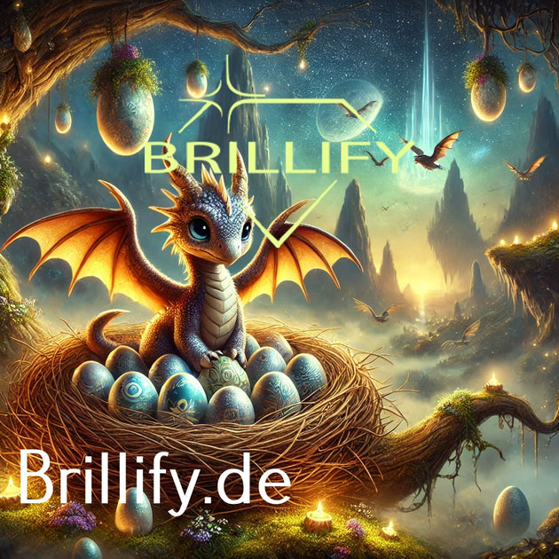 Diamond Painting mit blauem Jungdrachen im Nest, schimmernden Eiern und Fantasy-Felslandschaft unter Sternenhimmel
