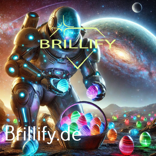 Diamond Painting mit Astronaut auf fremdem Planeten, Korb voller leuchtender Ostereier und Galaxie im Hintergrund