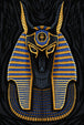 Diamond Painting Portrait des Gottes Anubis in Schwarz mit goldenem und blauem Kopfschmuck. Mockup.