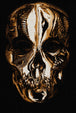 Diamond Painting mit goldenem Totenkopf auf schwarzem Hintergrund im modernen Illustrationsstil. Mockup.