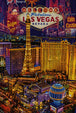 Diamond Painting mit beleuchteter Las-Vegas-Skyline, Eiffelturm und Welcome-Schild bei Nacht. Mockup.