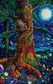 Diamond Painting mit kosmischem Lebensbaum, spiritueller Waldgestalt und leuchtendem Vollmond. Mockup.