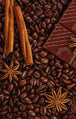 Diamond Painting mit Kaffeebohnen, Schokolade, Zimtstangen und Sternanis in fotorealistischer Darstellung. Mockup.