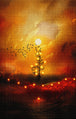 Diamond Painting mit minimalistischem Weihnachtsbaum, Mondlicht und warmen Lichtern in einer winterlichen Landschaft. Mockup.