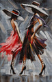 Diamond Painting mit zwei eleganten Damen in Kleidern und großen Sonnenhüten im impressionistischen Malstil. Mockup.