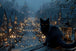Diamond Painting mit schwarzer Hexenkatze und leuchtenden Augen über einer beleuchteten Halloween-Stadt.