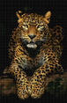 Diamond Painting eines liegenden Leoparden auf dunklem Grund mit Fokus auf Pfoten und Gesicht. Mockup.