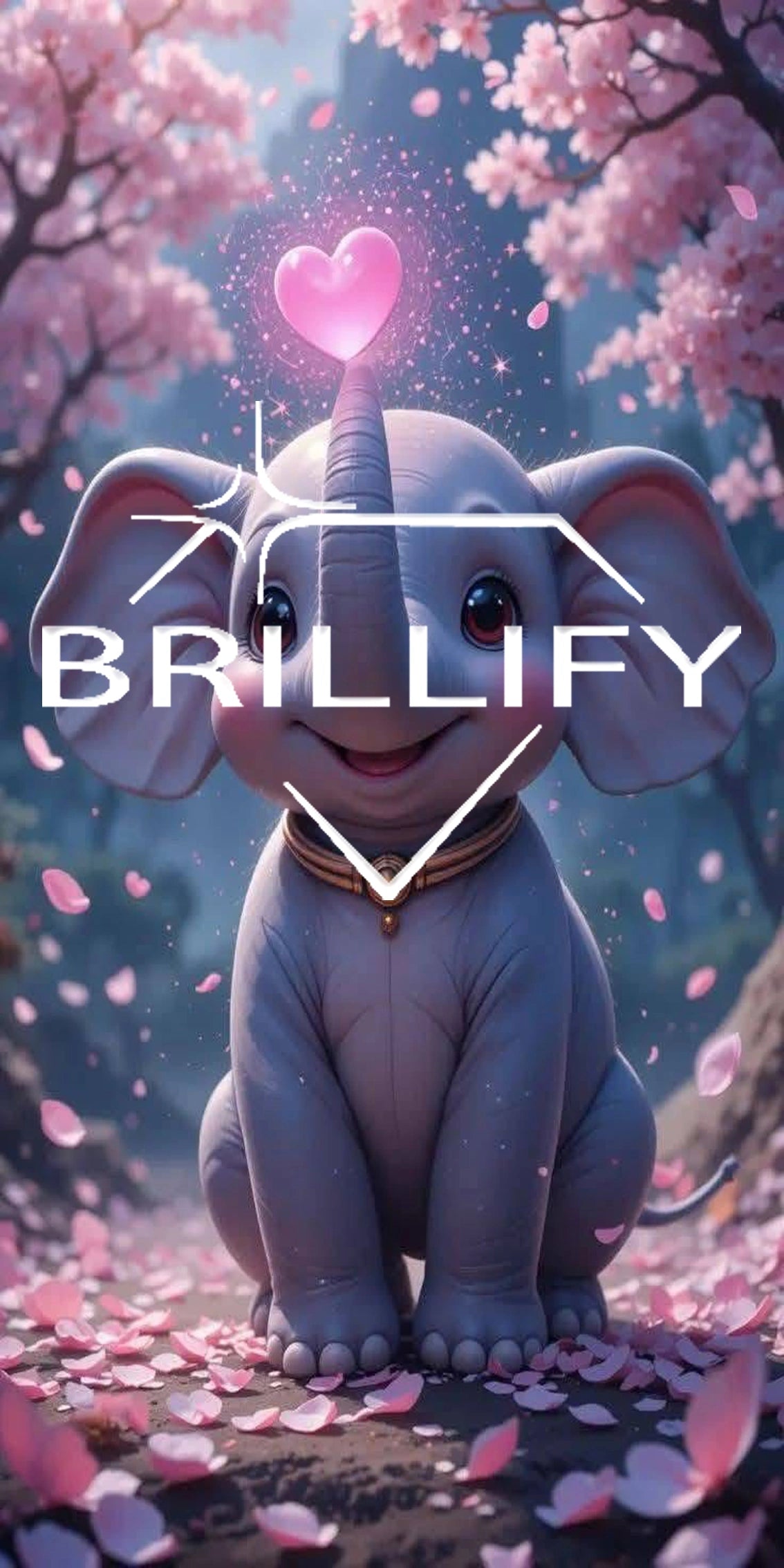 Diamond Painting Motiv kleiner Elefant mit Herz und Kirschblüten, Farbwelt Pastellrosa, Hellblau, Creme, zarte Blüten