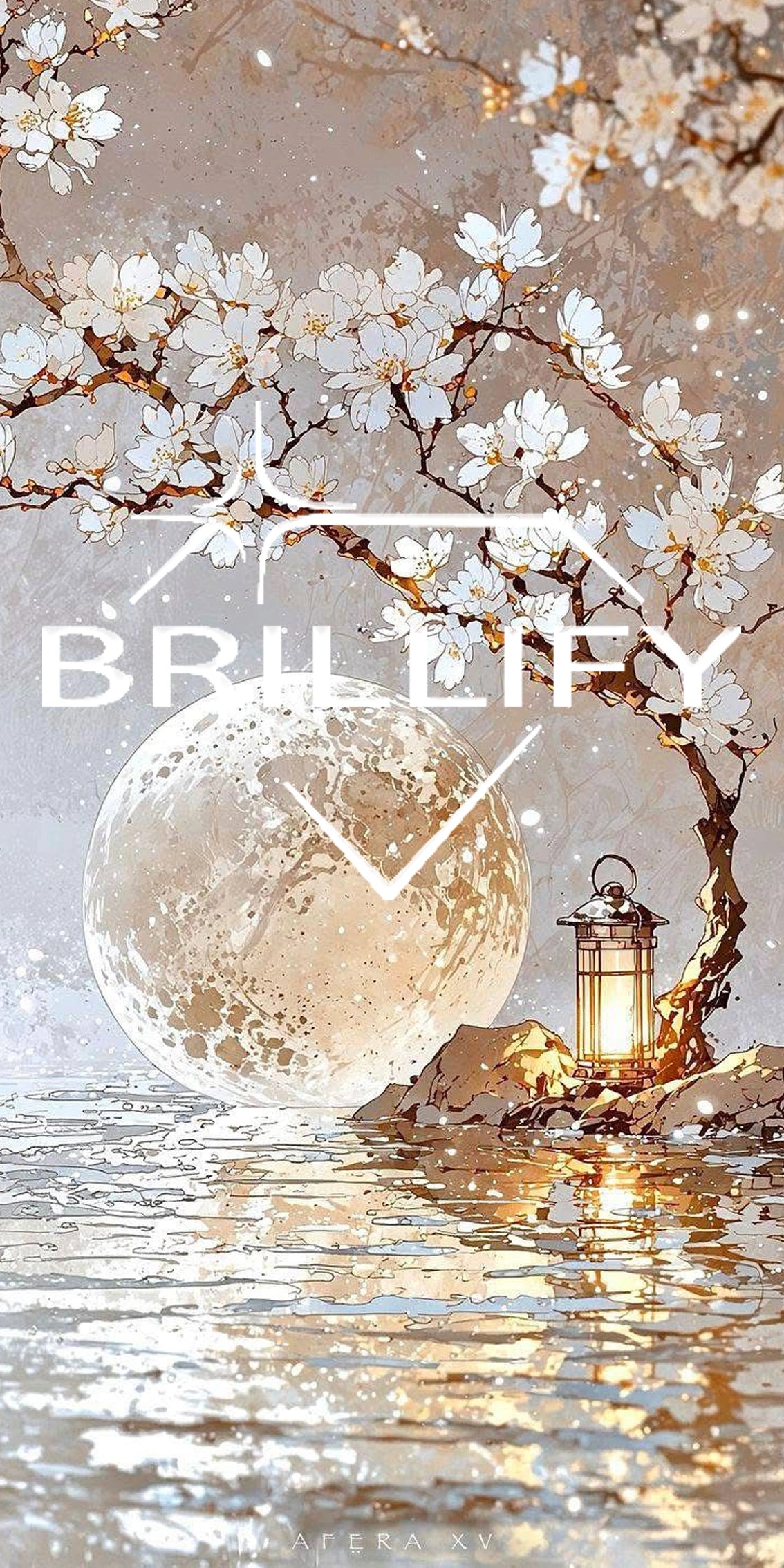 Diamond Painting mit Kirschblütenzweig, Vollmond und Laterne am See