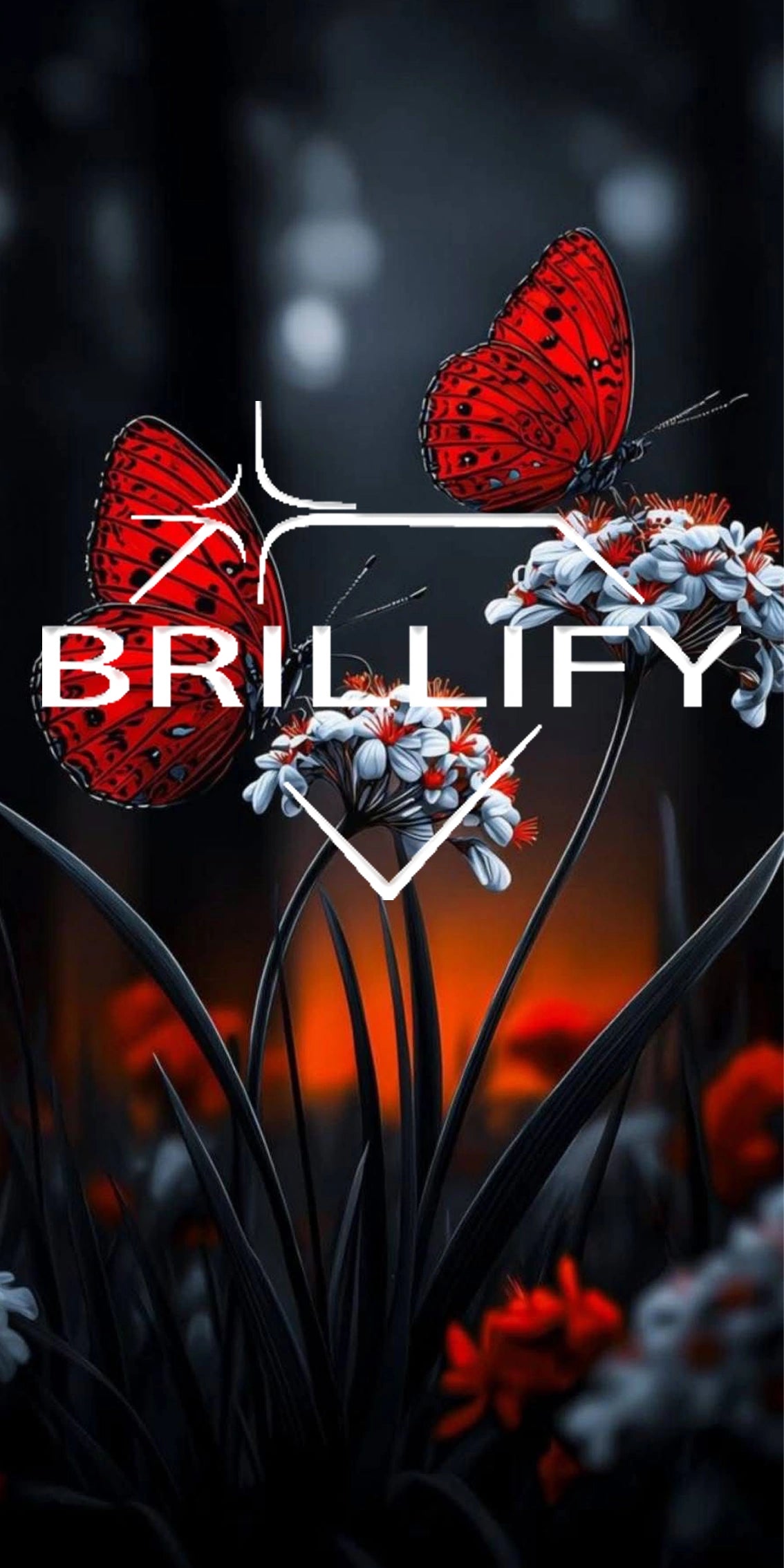 Diamond Painting mit rote Schmetterlinge auf weißen Blüten in klarer Farbgestaltung