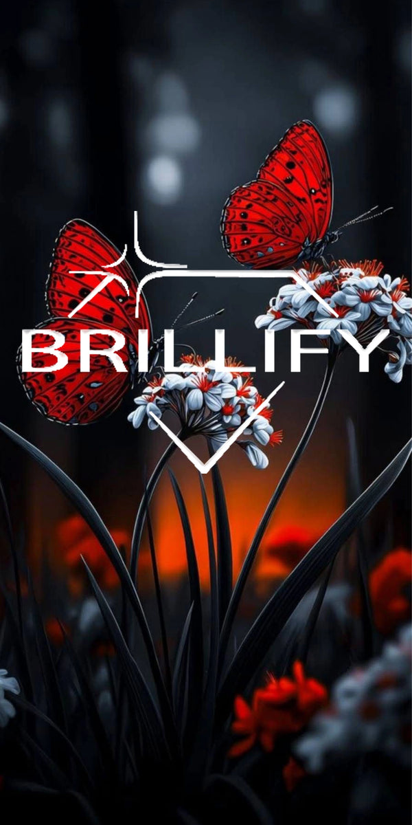 Diamond Painting mit rote Schmetterlinge auf weißen Blüten in klarer Farbgestaltung