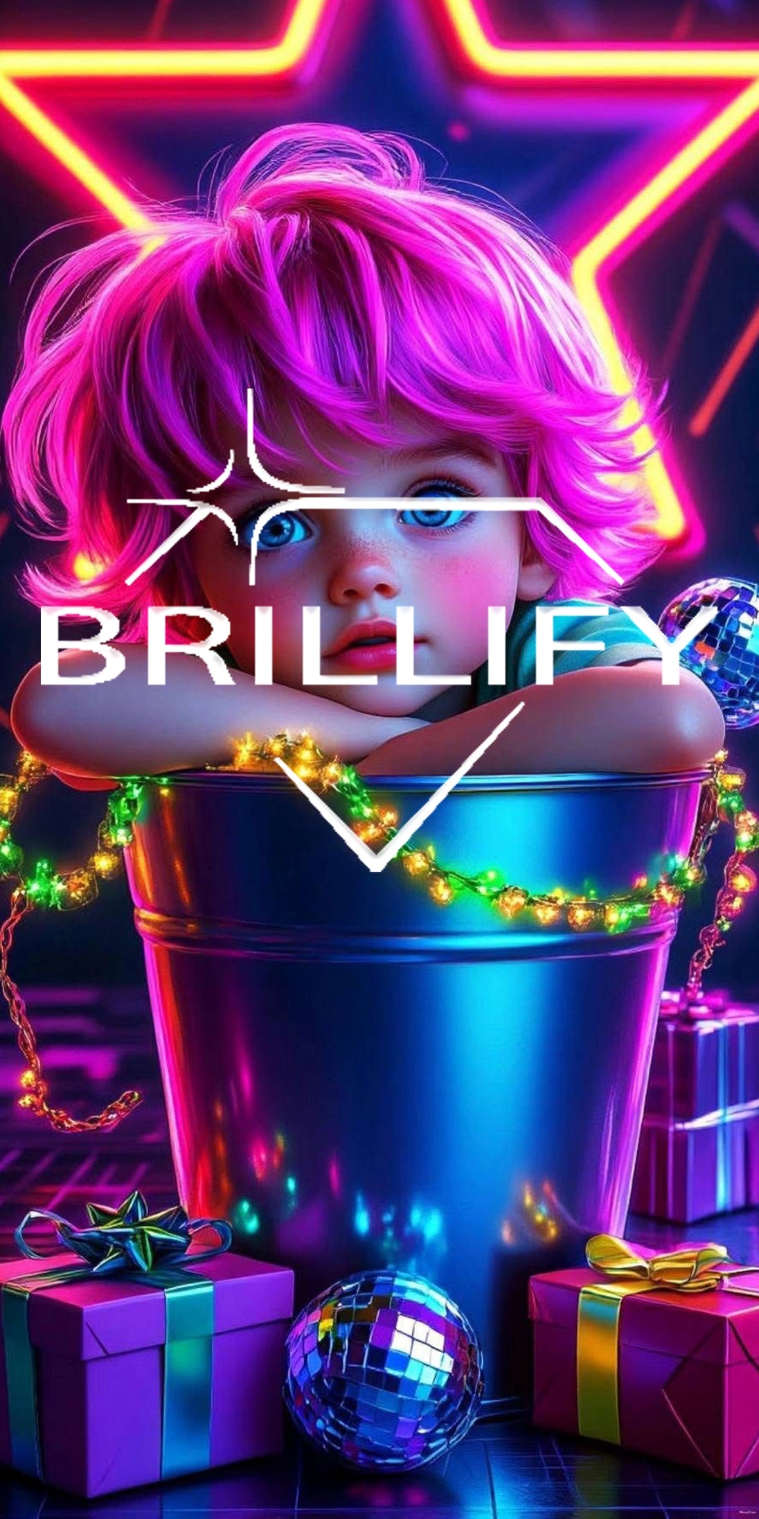 Diamond Painting mit Kind mit pinkem Haar im Neonlicht in klarer Farbgestaltung