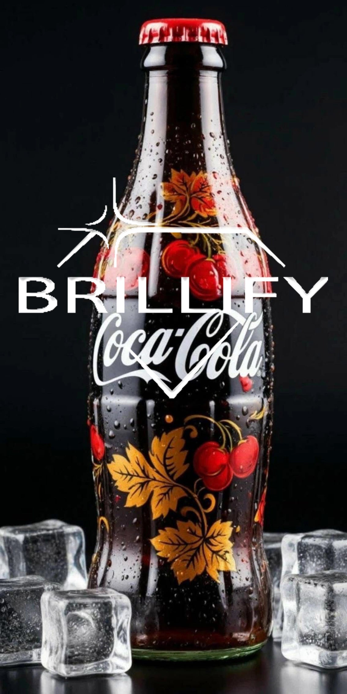 Diamond Painting mit Glasflasche Cola mit Eiswürfeln in klarer Farbgestaltung