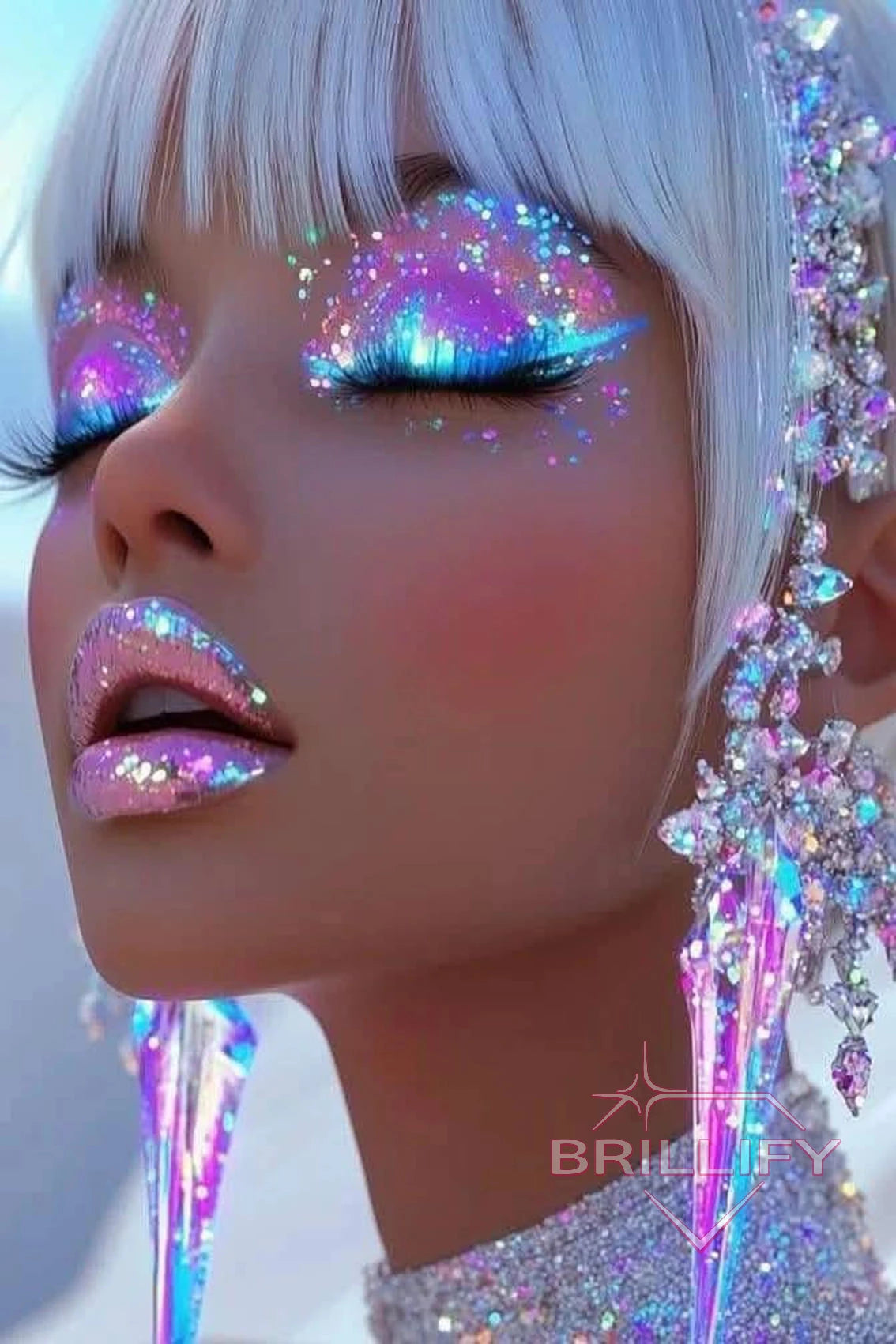 Diamond Painting Beauty Frauengesicht mit Neon-Glitzer-Make-up und Kristallschmuck