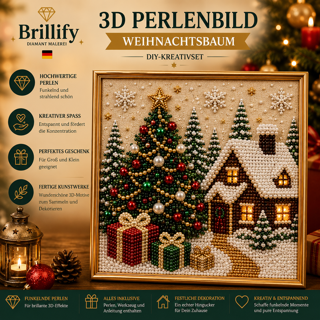 Diamond Painting Perlenset Weihnachtsset mit Schneehütte