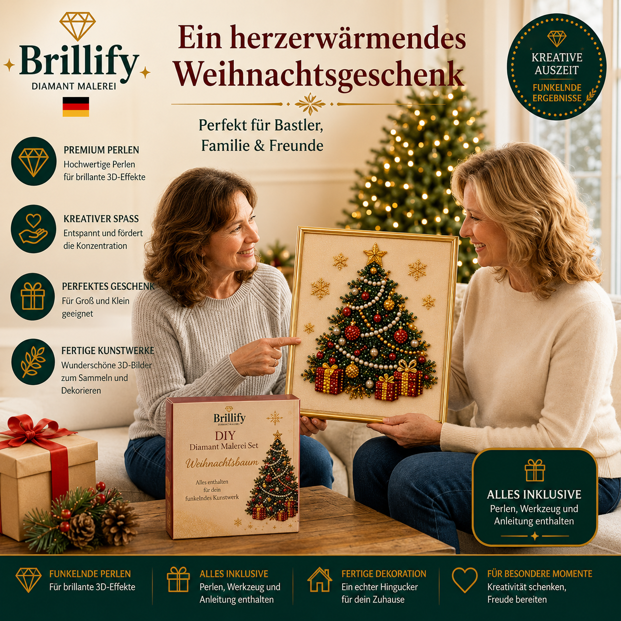 Diamond Painting Perlenset Weihnachtsset mit Weihnachtsbaum Geschenk