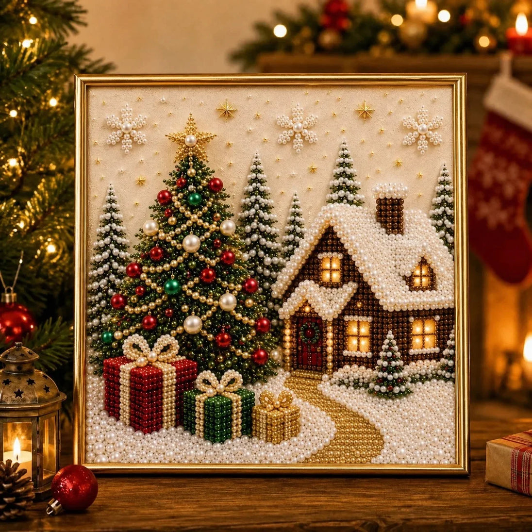 Diamond Painting Weihnachtsset mit Schneehütte