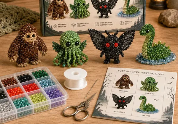 3D Perlentier Bastelset mit Gorilla, Octopus, Fledermaus und Loch Ness aus bunten Perlen zum Selbermachen
