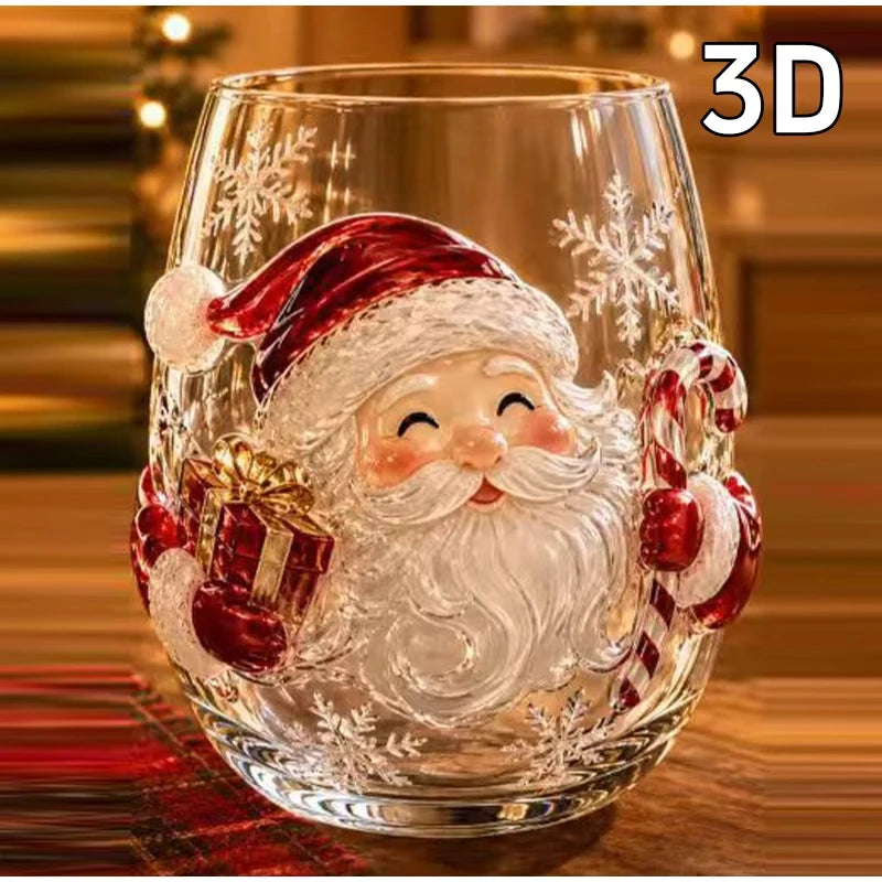 3D Weihnachts-Glasbecher mit Weihnachtsmann und festlichen goldenen Verzierungen