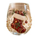 3D Weihnachts-Glasbecher mit rotem Weihnachtsstrumpf, Geschenken und festlichen Goldverzierungen