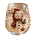 3D Weihnachts-Glasbecher mit Schneemann, rotem Schal und festlichen goldenen Verzierungen