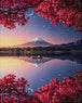 Diamond Painting mit Fuji, rotem Ahorn, Bergsee und Spiegelung in japanischer Landschaft. Mockup.