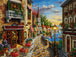 Diamond Painting einer italienischen Straßenszene mit Restaurants am Kanal bei Sonnenuntergang. Mockup.