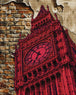 Diamond Painting des roten Big Ben vor einer alten Backsteinmauer.  Mockup.