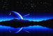 Diamond Painting eines blauen Planetenaufgangs über Bergen, der sich in einem See spiegelt, mit einer Sternschnuppe. Mockup.