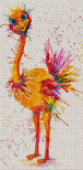 Diamond Painting eines bunten Straußes im Aquarell-Stil mit vielen Farbspritzern in Gelb, Rot und Blau. Mockup.