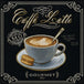 Diamond Painting im Kreidestil einer Tasse Caffè Latte mit Keks und dekorativem Schriftzug auf schwarzem Grund. Mockup.
