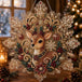 Weihnachtliches 5D Diamond Painting Ornament in Schneeflockenform mit Rentier und funkelnden Schmucksteinen