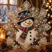 Weihnachtliches 5D Diamond Painting Ornament in Schneeflockenform mit Schneemann und funkelnden Schmucksteinen