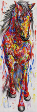 Diamond Painting eines farbenfrohen Pferdes mit bunter Mähne auf hellem Hintergrund. Mockup.