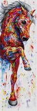 Diamond Painting eines Pferdes im spanischen Schritt mit bunter Pop-Art-Farbgebung, Mochup.