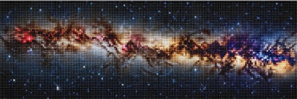 Diamond Painting Panorama der Milchstraße mit unzähligen Sternen und dunklen galaktischen Nebeln. Mockup.