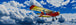 Diamond Painting mit rotem Propellerflugzeug vor blauem Himmel und weißen Wolken. Mockup.
