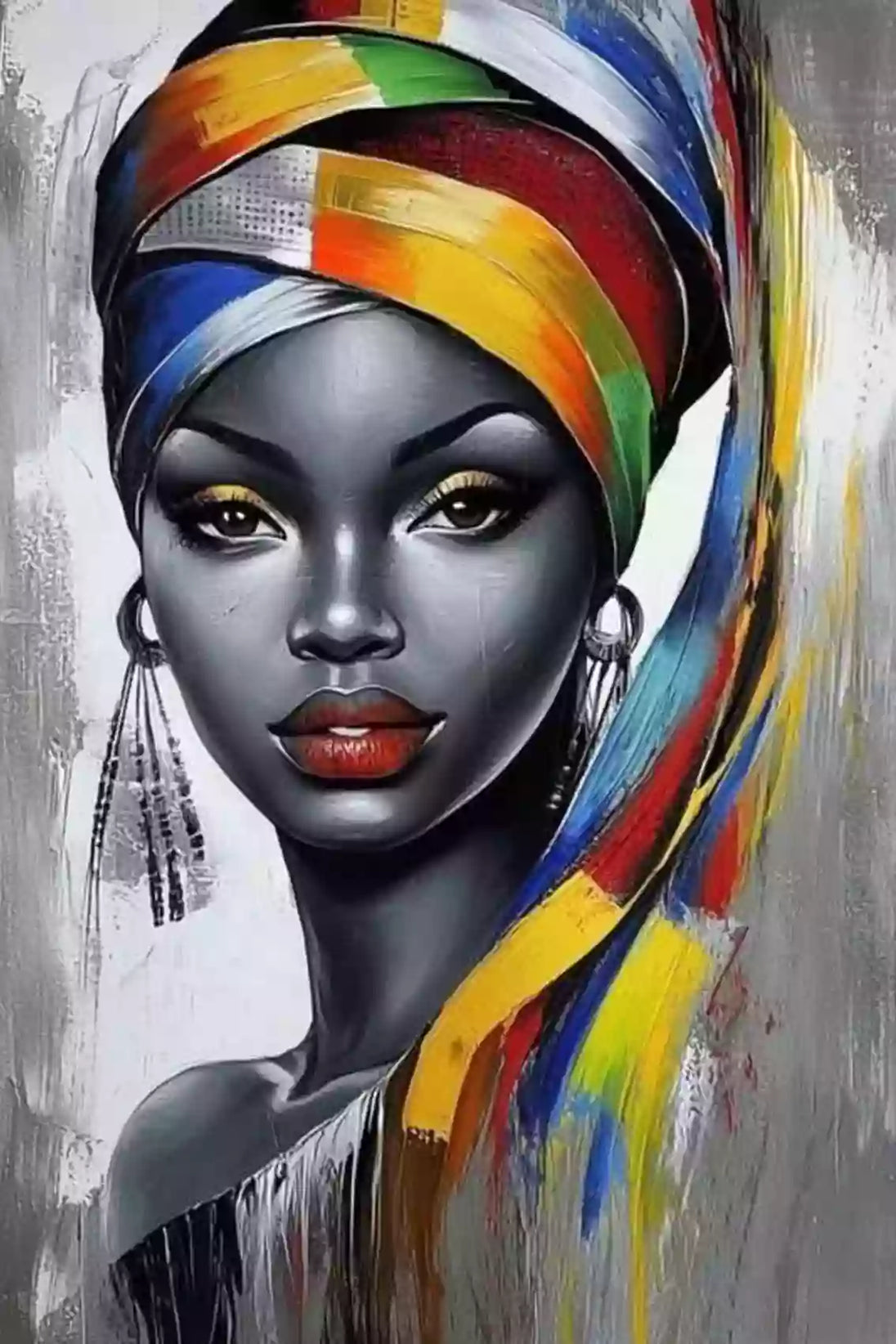 Diamond Painting einer afrikanischen Frau mit buntem Turban.